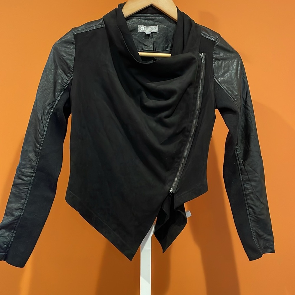 3 for $15 TRACTR girls large size 8-10 “leather” look waterfall zip jacket